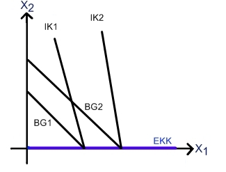 Einkommenskonsumkurve bei perfekten Substituten Einkommenskonsumkurve bei perfekten Substituten