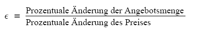 Formel der ElastizitÃÆÃÂ¤t des Angebots