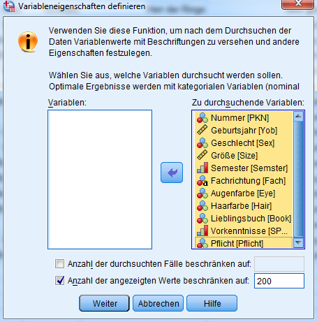 Variableneigenschaften definieren